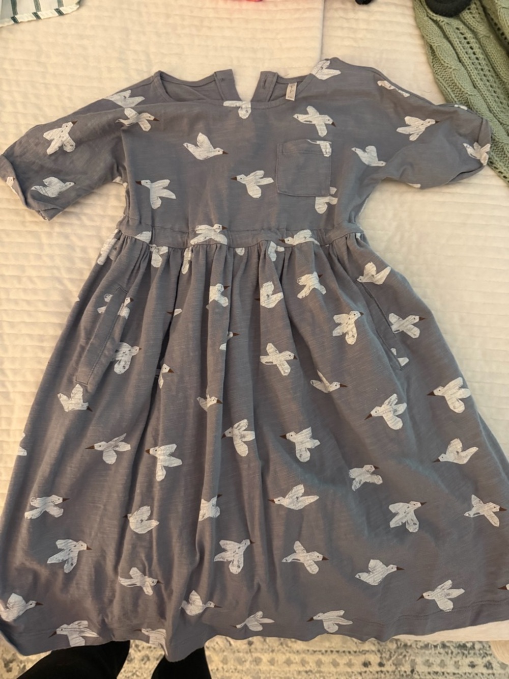 Rylee + Cru Gray Dress with White Bird Print